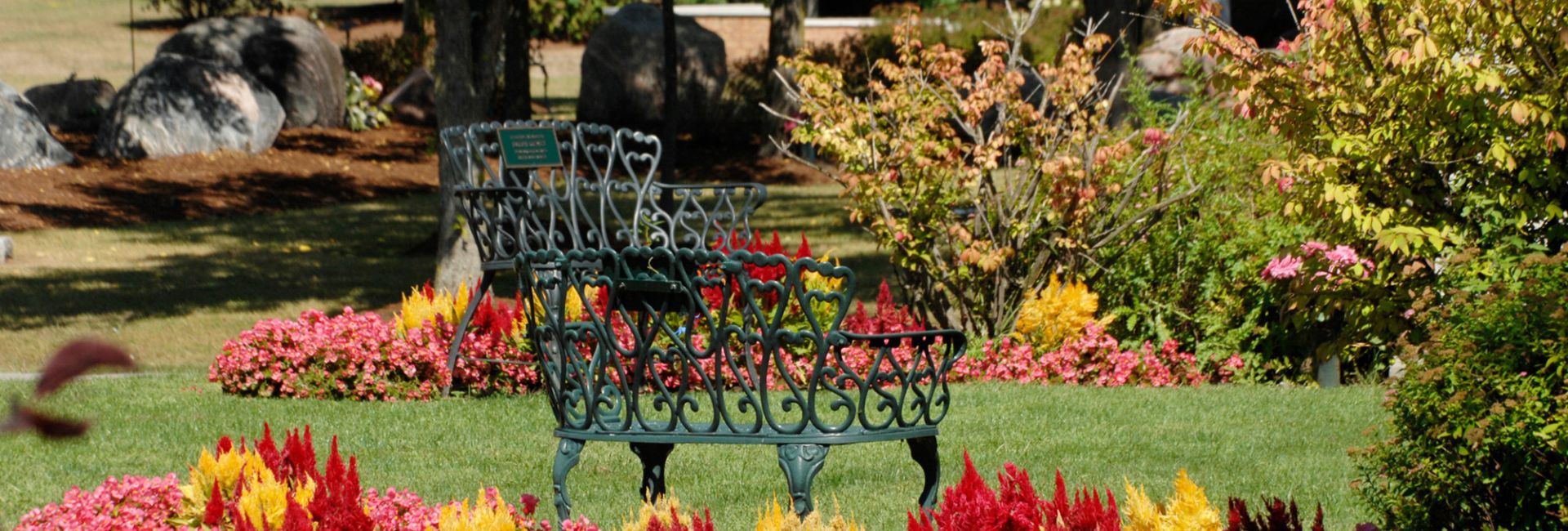bench with flowers at Thornton Cemetery