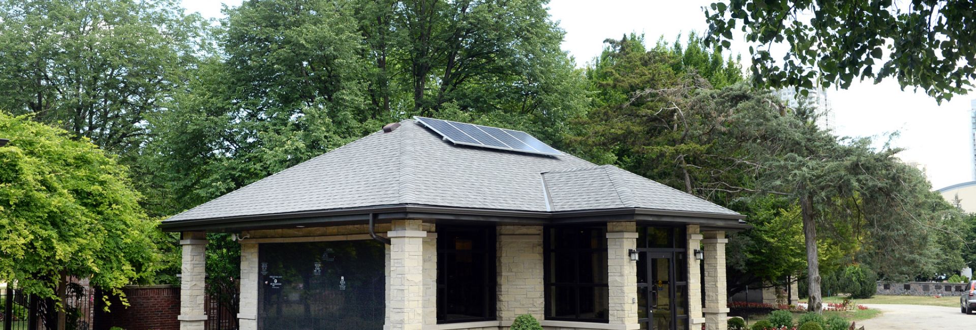 Peaceful view of York Cemetery and Funeral Centre, highlighting its tranquil grounds, mature trees, and historic memorials. York Cemetery columbarium