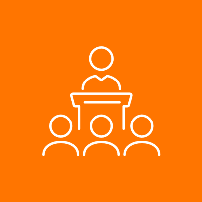 icon with someone at a podium