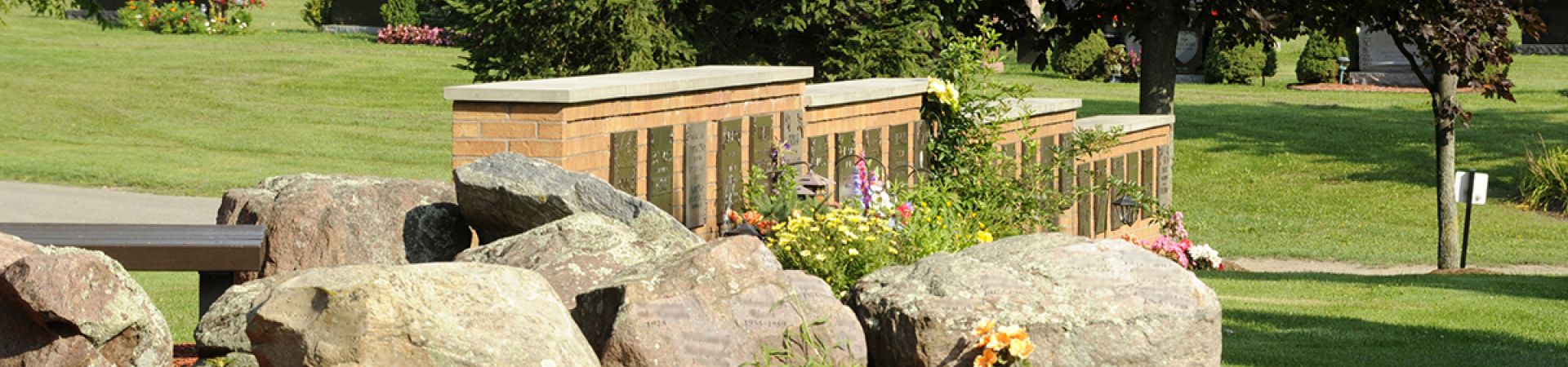 cremation interment wall with boulders